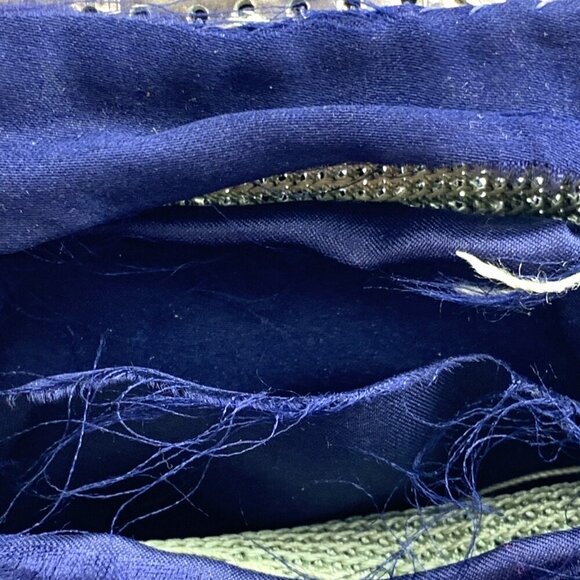 Antique Purse German Silver AB Seed Bead Handbag Fringe Link Chain Kiss Lock - Picture 9 of 9